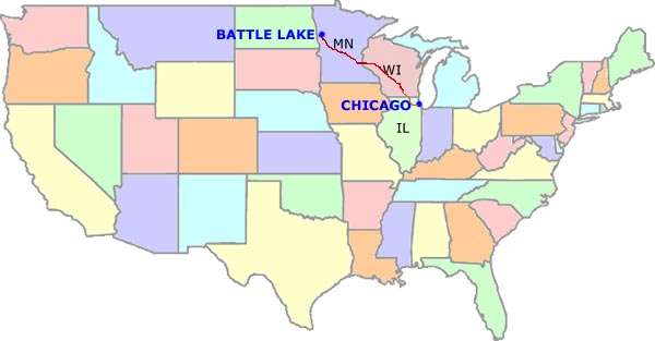 route map to Battle Lake, Minnesota